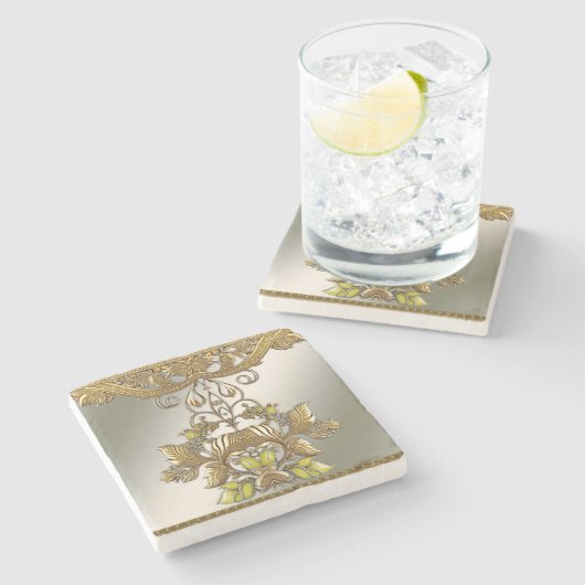 Eleganter Gold Decorative Blumengestone Untersetze Steinuntersetzer (Seitenansicht)