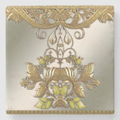 Eleganter Gold Decorative Blumengestone Untersetze Steinuntersetzer (Vorderseite)