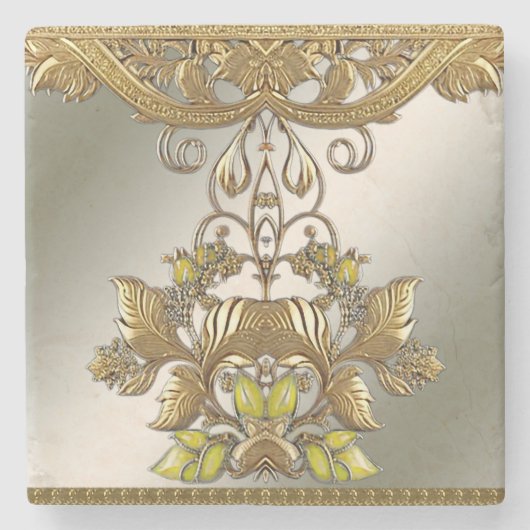 Eleganter Gold Decorative Blumengestone Untersetze Steinuntersetzer (Vorderseite)