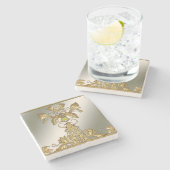 Eleganter Gold Decorative Blumengestone Untersetze Steinuntersetzer (Seitenansicht)