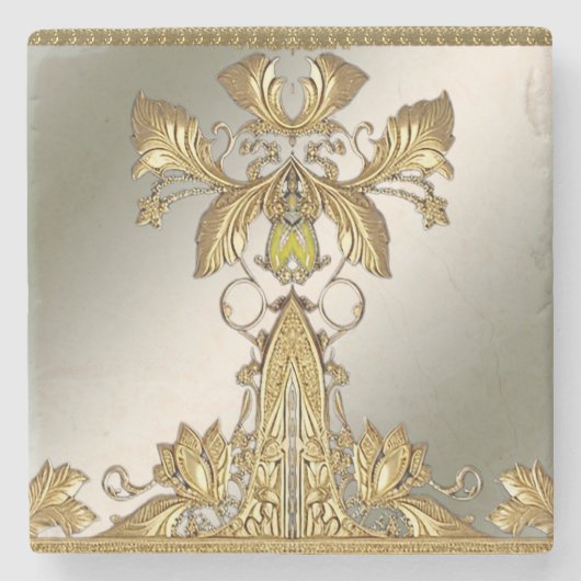 Eleganter Gold Decorative Blumengestone Untersetze Steinuntersetzer (Vorderseite)