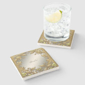 Eleganter Gold Decorative Blumengestone Untersetze Steinuntersetzer (Seitenansicht)