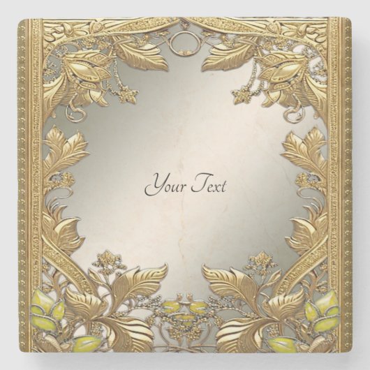 Eleganter Gold Decorative Blumengestone Untersetze Steinuntersetzer (Vorderseite)