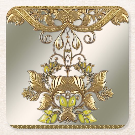 Eleganter Gold Decorative Floral Paper Untersetzer (Vorderseite)