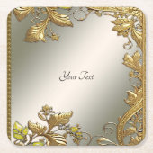 Eleganter Gold Decorative Floral Paper Untersetzer (Vorderseite)