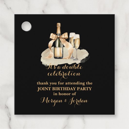 Eleganter Gold Double Celebration Joint Geburtstag Geschenkanhänger (Vorderseite)