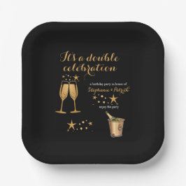 Eleganter Gold Double Celebration Joint Geburtstag Pappteller