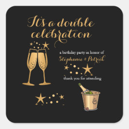Eleganter Gold Double Celebration Joint Geburtstag Quadratischer Aufkleber