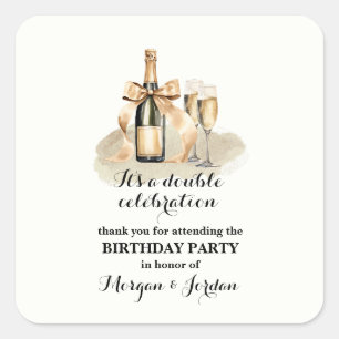 Eleganter Gold Double Celebration Joint Geburtstag Quadratischer Aufkleber