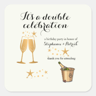 Eleganter Gold Double Celebration Joint Geburtstag Quadratischer Aufkleber