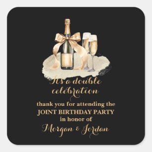 Eleganter Gold Double Celebration Joint Geburtstag Quadratischer Aufkleber