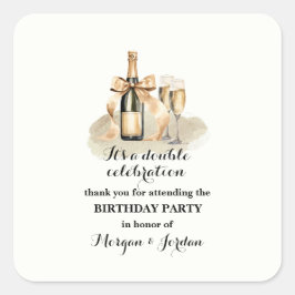 Eleganter Gold Double Celebration Joint Geburtstag Quadratischer Aufkleber