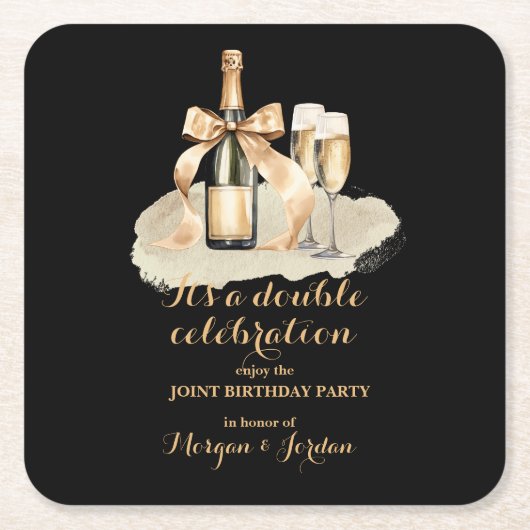 Eleganter Gold Double Celebration Joint Geburtstag Rechteckiger Pappuntersetzer (Vorderseite)