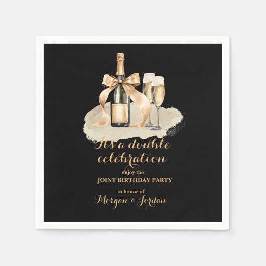 Eleganter Gold Double Celebration Joint Geburtstag Serviette (Vorderseite)