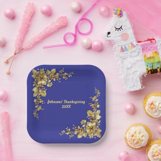 Eleganter Gold Erntedank Pappteller (Party)