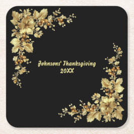 Eleganter Gold Erntedank Rechteckiger Pappuntersetzer