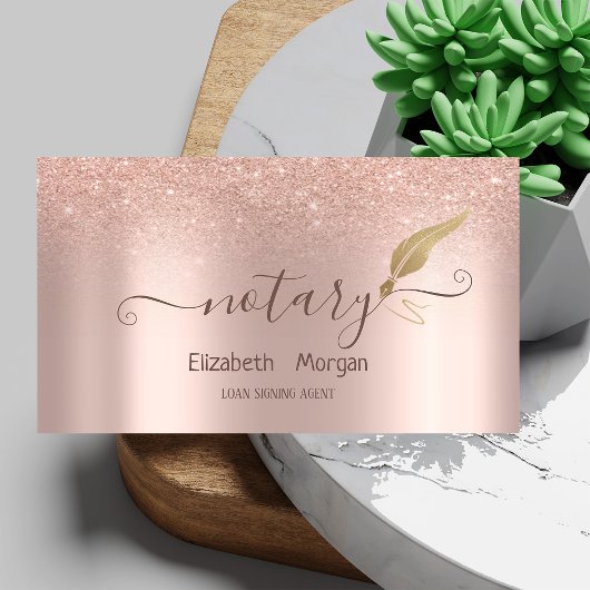 Eleganter Gold Feather Notary Rose Gold Glitzer Visitenkarte
