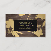 Eleganter Gold Floral Muster Dunkler Holzdesigner Visitenkarte (Vorderseite)