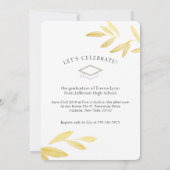 Eleganter Gold Floral Script Foto Abschluss Einladung (Rückseite)