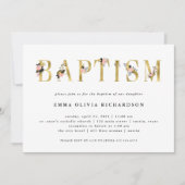 Eleganter Gold Floral Text | Taufe Einladung (Vorderseite)