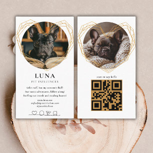 Eleganter Gold Foto Dog Pet Social Media QR Code Visitenkarte
