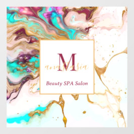 Eleganter Gold Fox Marmor Monogram Beauty Salon Fensteraufkleber