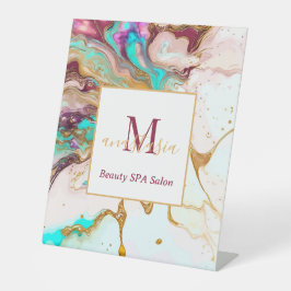 Eleganter Gold Fox Marmor Monogram Beauty Salon Sockelschild