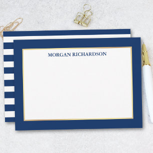 Eleganter Gold Frame Navy Blue Striping Mitteilungskarte