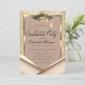 Eleganter Gold Frame Sequins Abschluss Einladung (Stehend Vorderseite)
