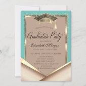 Eleganter Gold Frame Sequins Mint Green Abschluss Einladung (Vorderseite)