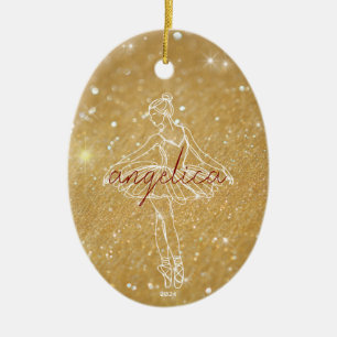 Eleganter Gold Glitter Ballerina Tänzerin  Keramik Ornament