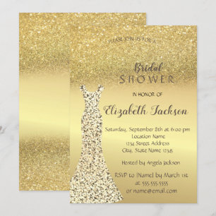 Eleganter Gold Glitter-Bokeh, Brautkleid Brautpart Einladung