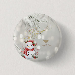 Eleganter Gold-Glitter-Herz-Schneemann Button