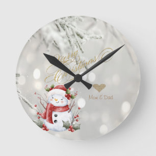 Eleganter Gold-Glitter-Herz-Schneemann Runde Wanduhr