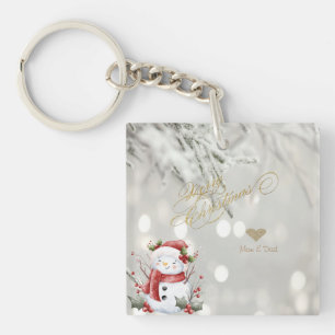 Eleganter Gold-Glitter-Herz-Schneemann Schlüsselanhänger