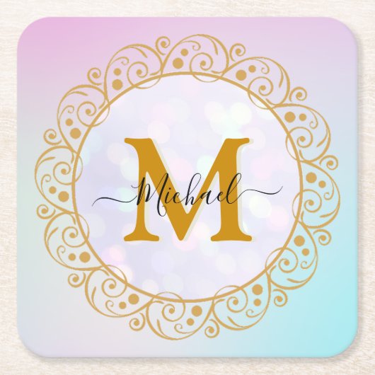 Eleganter Gold-Glitter-Initial und Name Rechteckiger Pappuntersetzer (Vorderseite)