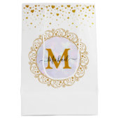 Eleganter Gold-Glitter-Initialbuchstabe & Name Mittlere Geschenktüte (Rückseite)