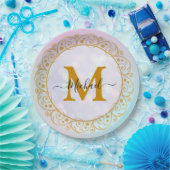 Eleganter Gold-Glitter-Initialbuchstabe & Name Pappteller (Party)
