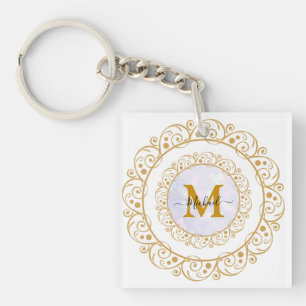 Eleganter Gold-Glitter-Initialbuchstabe & Name Schlüsselanhänger