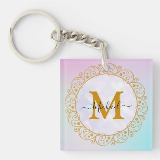 Eleganter Gold-Glitter-Initialbuchstabe & Name Schlüsselanhänger (Vorderseite)