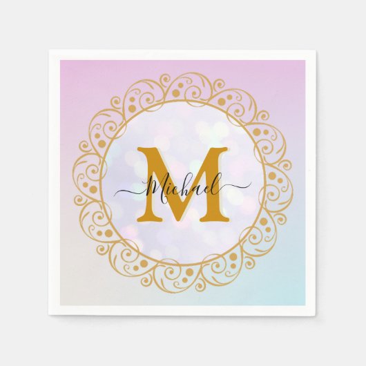 Eleganter Gold-Glitter-Initialbuchstabe & Name Serviette (Vorderseite)