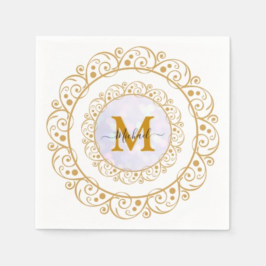 Eleganter Gold-Glitter-Initialbuchstabe & Name Serviette (Vorderseite)