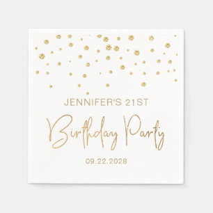 Eleganter Gold Glitter Konfetti 21. Geburtstag Wei Serviette