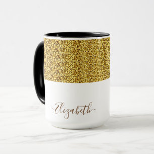 Eleganter Gold Glitter Monogramm Name Tasse