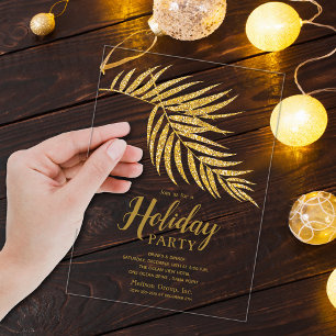 Eleganter Gold Glitter Palm Feiertag Weihnachten Acryleinladungen