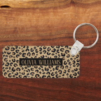 Eleganter Gold-Glitter Schwarz Leoparden-Druck Schlüsselanhänger