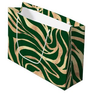 Eleganter Gold-Glitter-Zebra-Grün-Tierdruck Große Geschenktüte