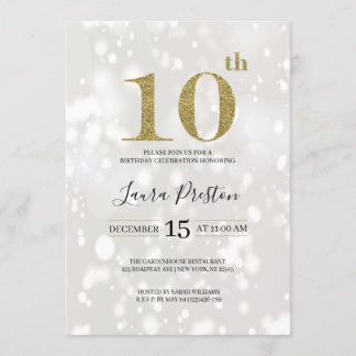 Eleganter Gold Glitzer 10. Geburtstag Einladung