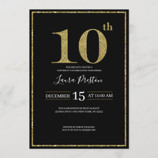 Eleganter Gold Glitzer 10. Geburtstag Einladung