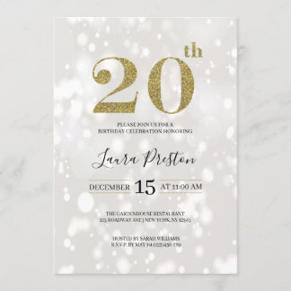 Eleganter Gold Glitzer 20. Geburtstag Einladung